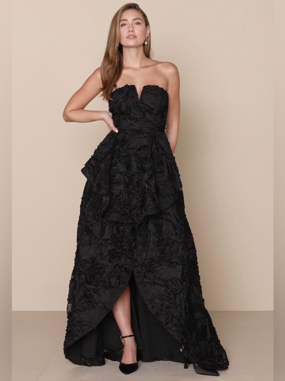 Lulu's Black Strapless Rosette Cocktail or Formal Dress